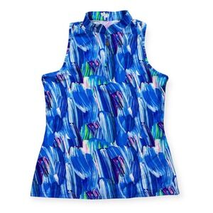 NEW Tzu Tzu Bella Top Women's Large Blue Colorful 1/4 Zip Racerback Tennis USA